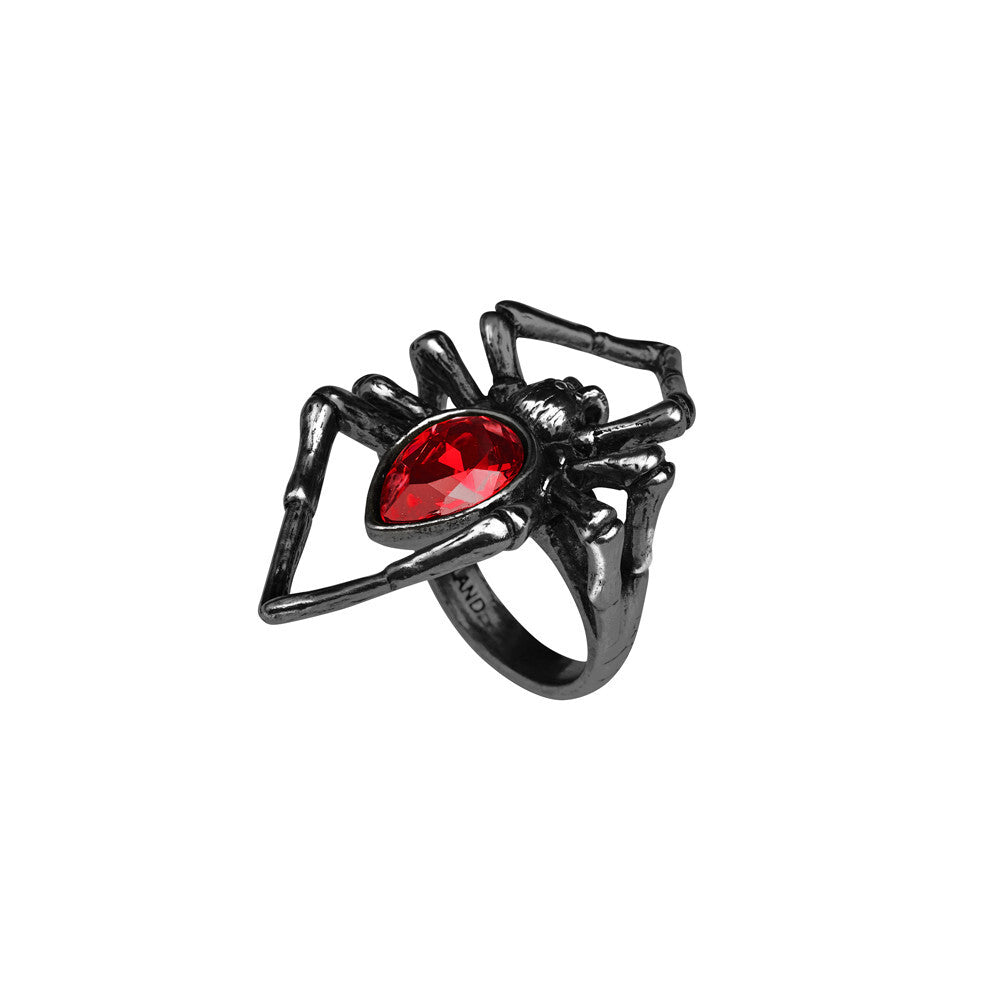Alchemy Gothic Red Crystal Black Widow Ring R222