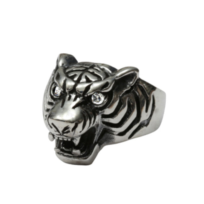 Femme Metale Tiger Beat CZ Eyes Fine Sterling 925 Ring