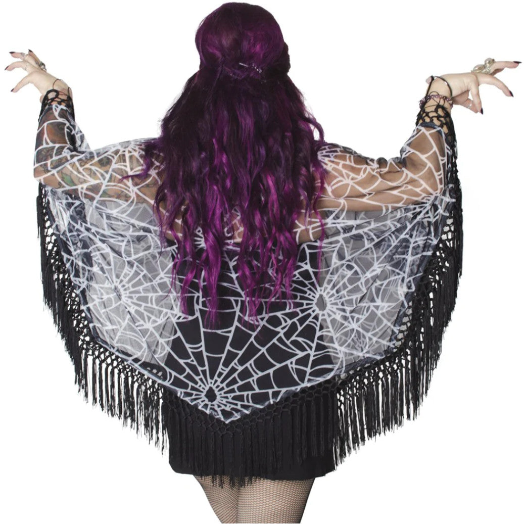 Kreepsville 666 Spiderweb Black Cover Up Cape Fringe