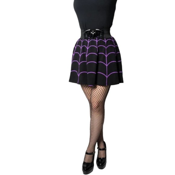 Kreepsville 666 Black Purple Spiderweb Skater Skirt