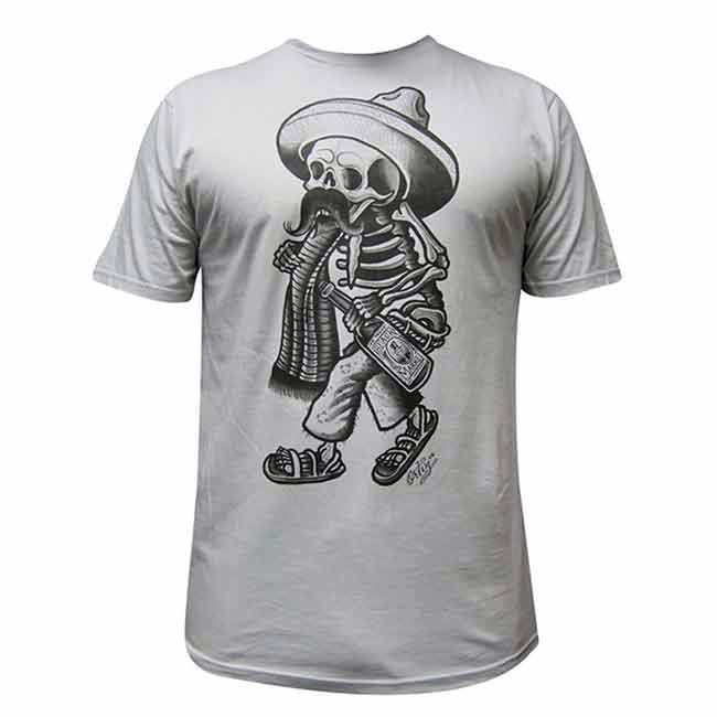 Black Market Art Borracho Gray Chicano Skeleton Tee