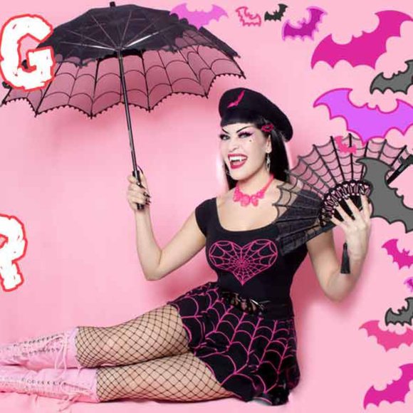 Kreepsville 666 Black Mesh Lace Spiderweb Shade Parasol