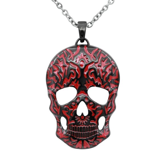 Controse Red Ornate Skull SST Necklace