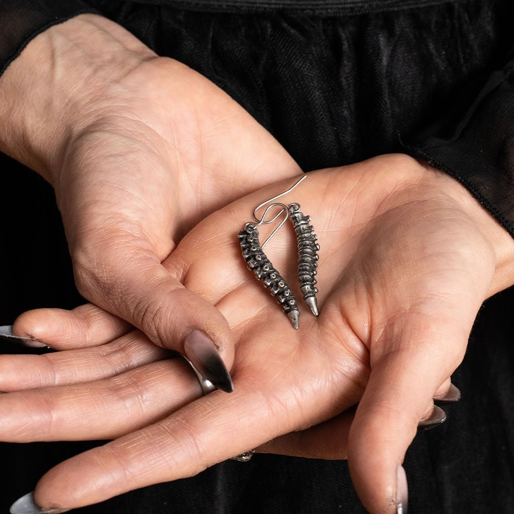 Alchemy Gothic Spine Bones Earrings Pewter E497