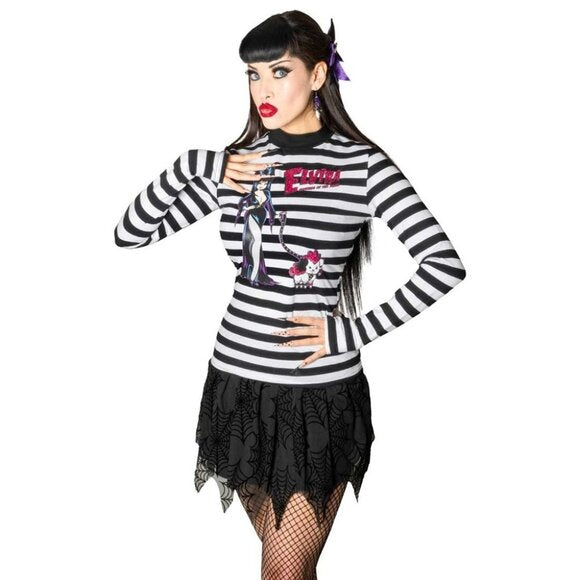 Kreepsville 666 Elvira + Gonk Black White Stripe LS Top