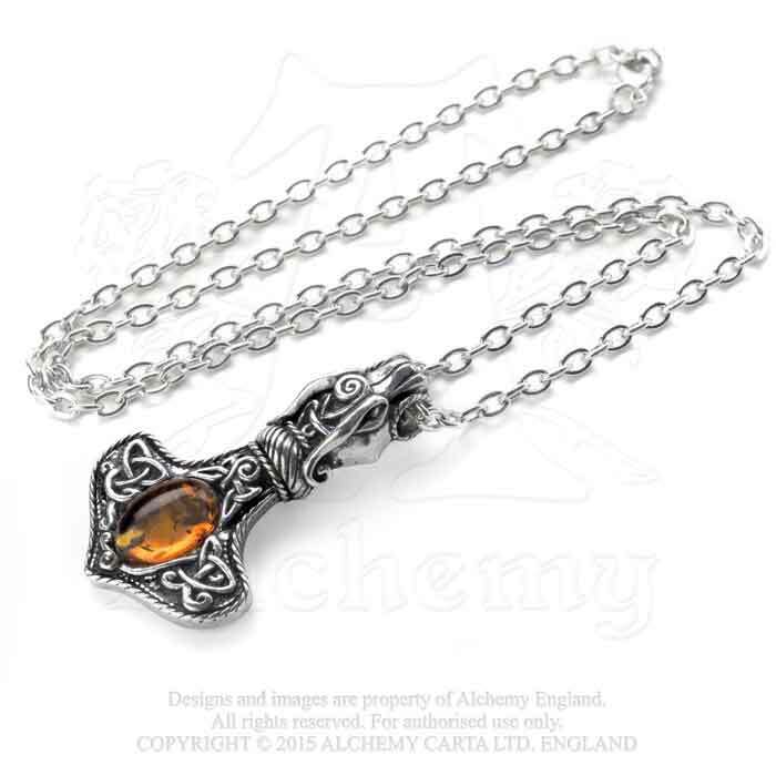 Alchemy Gothic Amber Dragon Thorhammer Pendant P728
