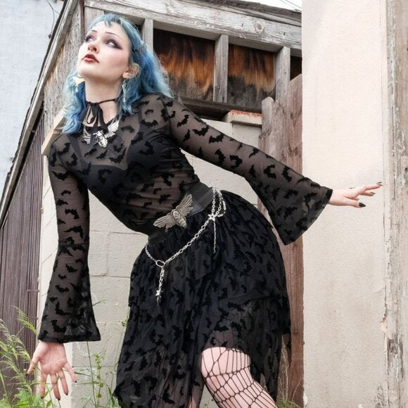 Kreepsville 666 Silver Death Moth Buckle Black Elastic Waist Belt