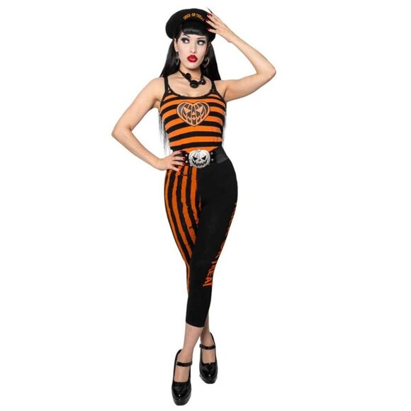 Kreepsville 666 Black & Orange Stripe Lace Camisole Top