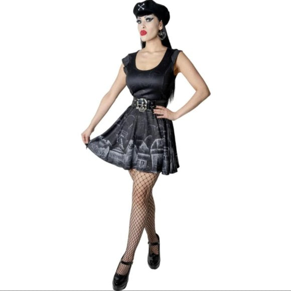 Kreepsville 666 Black Cemetary Bats Skater Dress