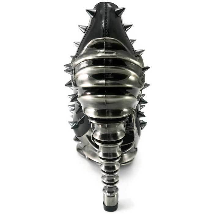 Hades TALON Black Spiked Stud 5" High Spinal Chrome Heels Peep Toe 6-11