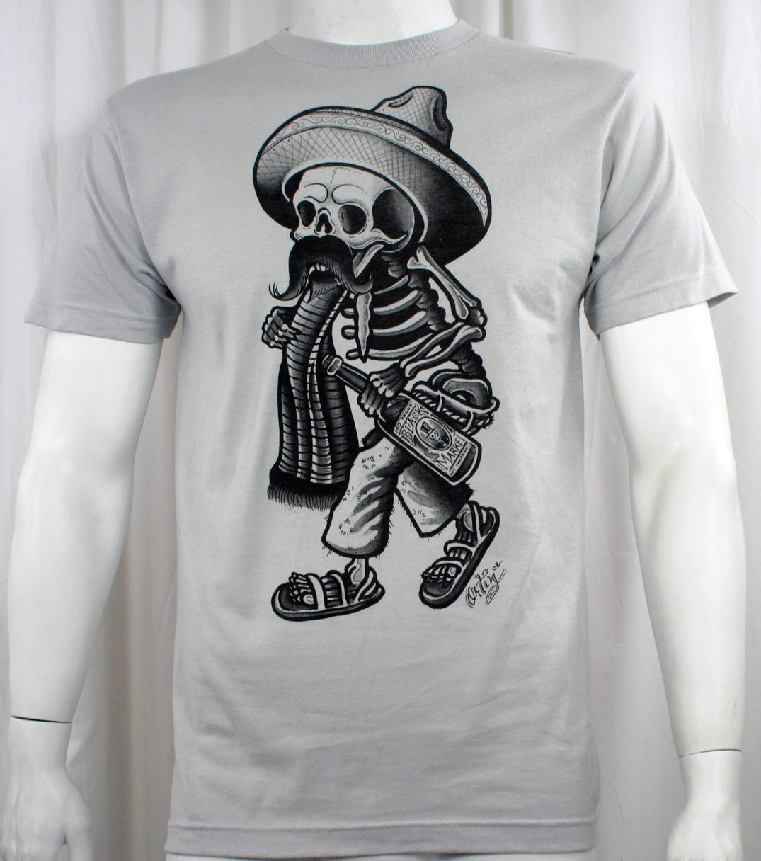 Black Market Art Borracho Gray Chicano Skeleton Tee