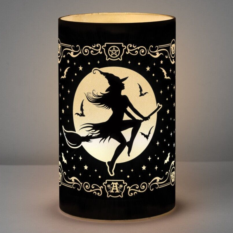 Alchemy Gothic Witch by Moonlight LED Etched Black Glass Light LED5