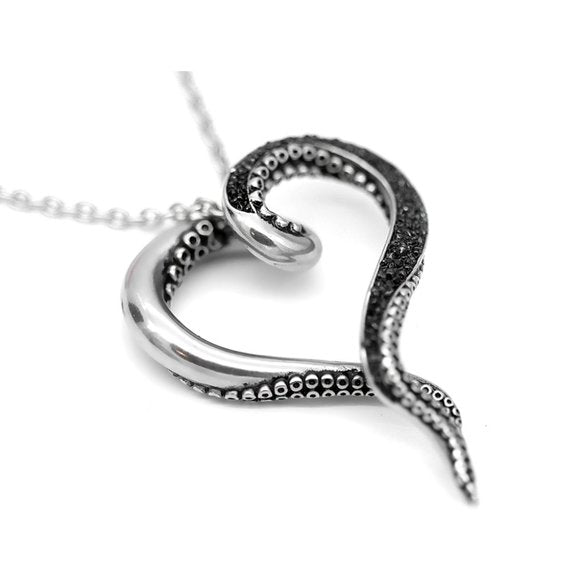 Controse Dark Bright Tentacle CZ Heart Pendant SST Necklace