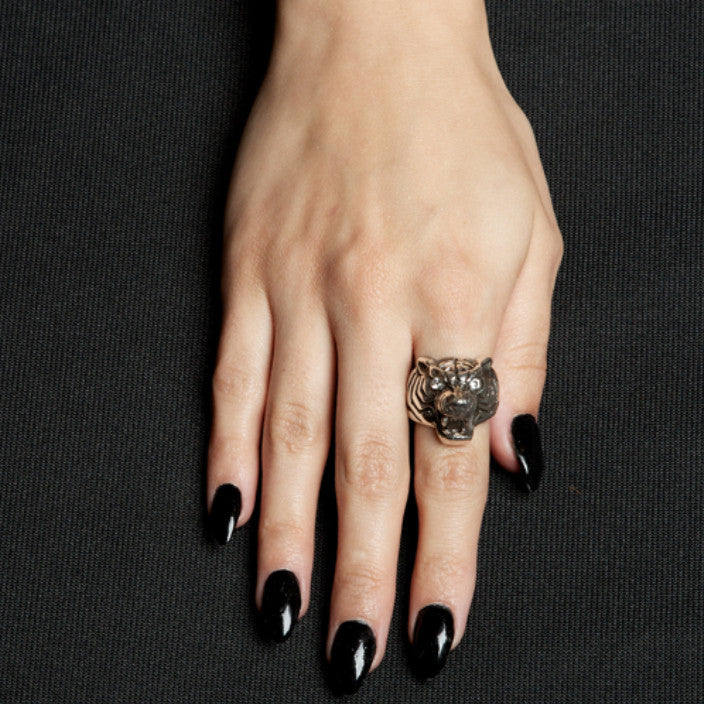 Femme Metale Tiger Beat CZ Eyes Fine Sterling 925 Ring