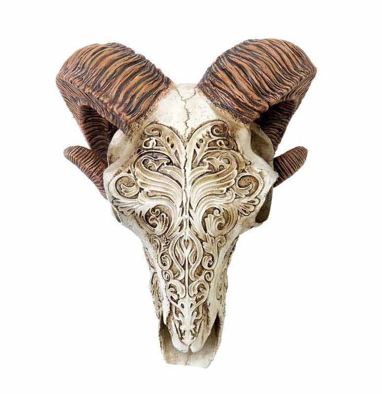 Alchemy Gothic Resin Scrimshaw Ram Skull V53