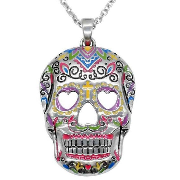 Controse Sugar Skull Heart Eyes Day of the Dead Necklace