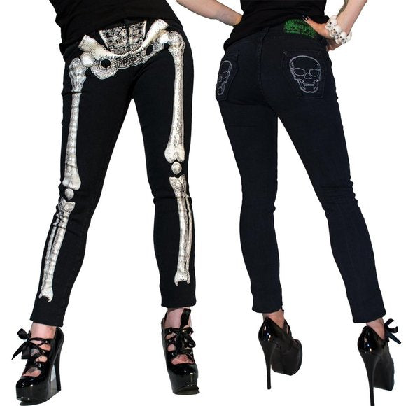 Kreepsville 666 Black Skinny Stretch Jeans Skeleton Bones