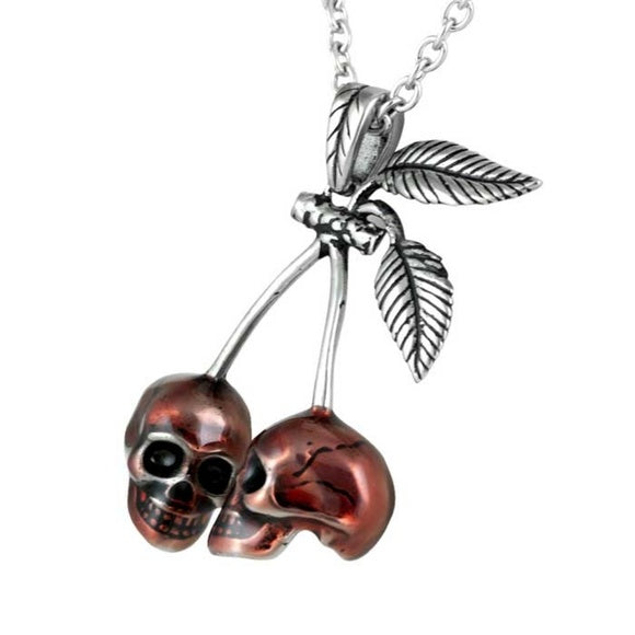 Controse Rockabilly Red Cherry Skulls SST Pendant