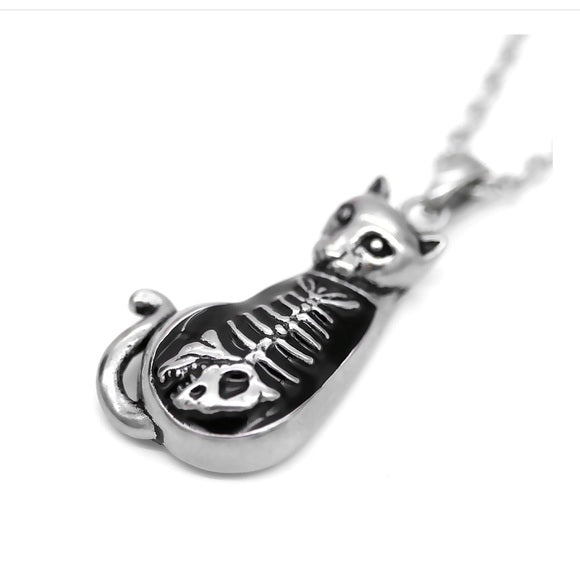 Controse Kitty Fish Bone Full Belly SST Cat Necklace