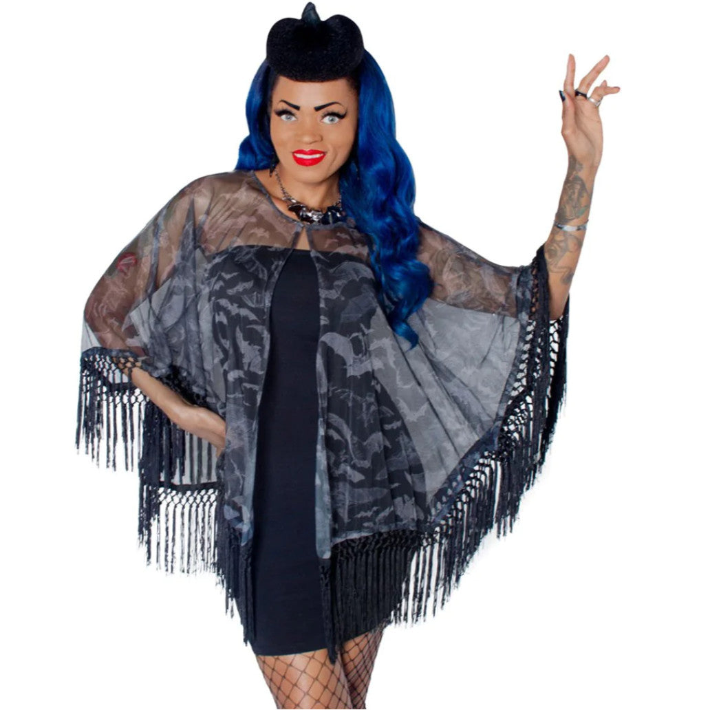 Kreepsville 666 Bats Black Gray Mesh Gothic Cover Up