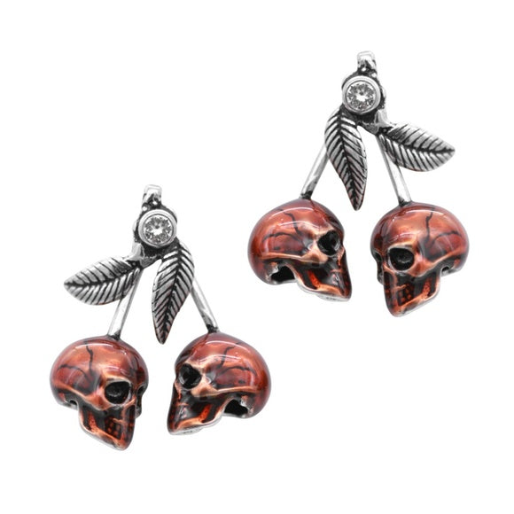 Controse Rockabilly Red Cherry Skulls Studs SST