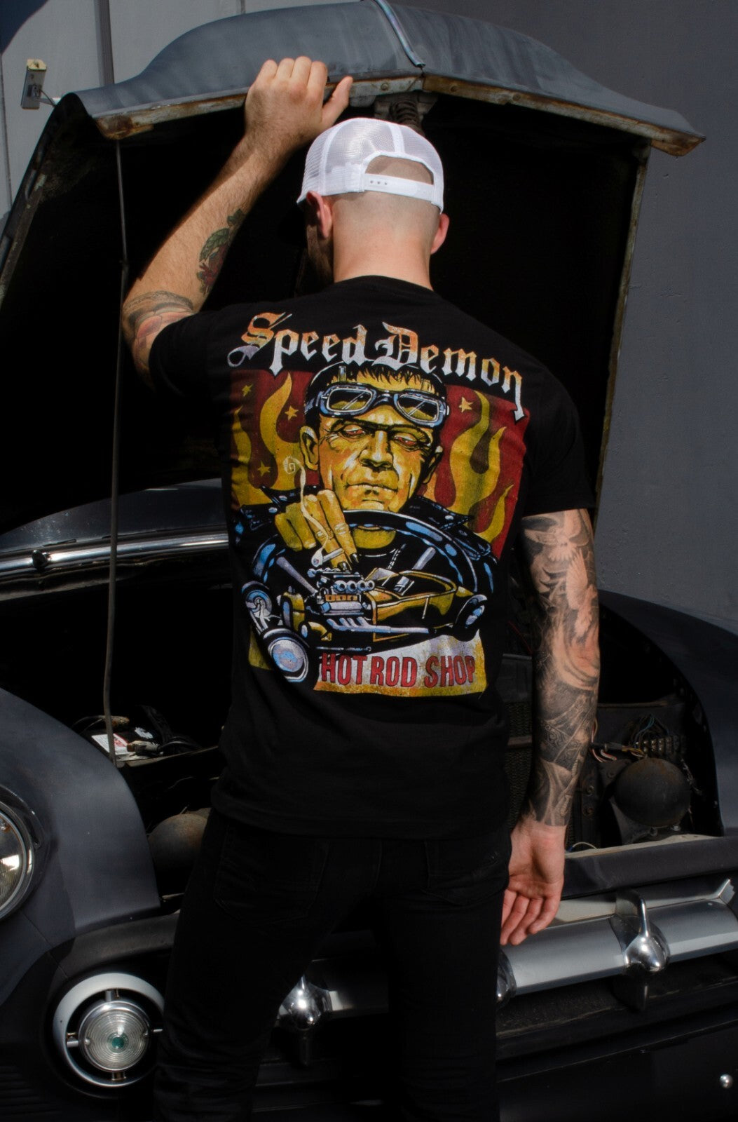 Lowbrow Art Speed Demon Hot Rod Frankenstein Tee