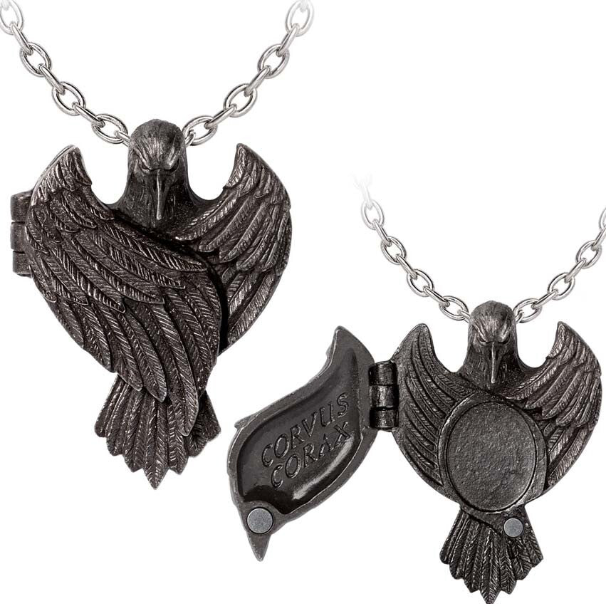 Alchemy Gothic The Augurium Locket Black Raven Pendant P985