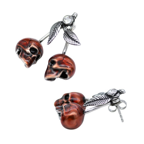 Controse Rockabilly Red Cherry Skulls Studs SST