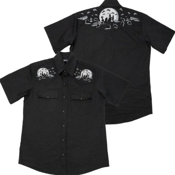 Kreepsville 666 Nighttime Cemetary Black Western Shirt