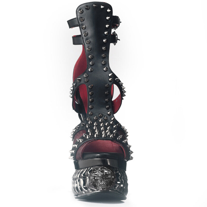 Hades ARKHANE Black Burgundy Stud Sandal 5" Metallic Skeleton Heel 6-12
