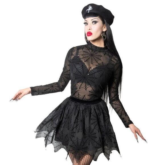 Kreepsville 666 Black Spiderweb LS Mock Neck Blouse