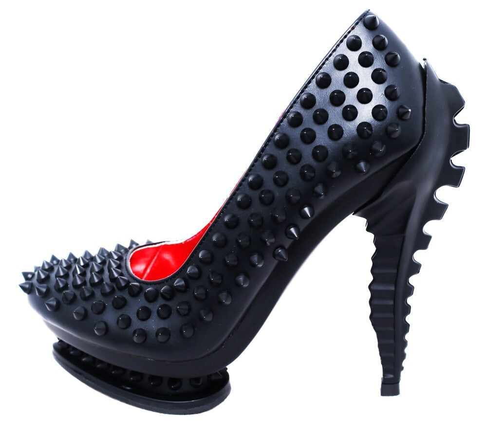 Hades MARA Black Studded Pump High Molded Spinal Heel 6-11
