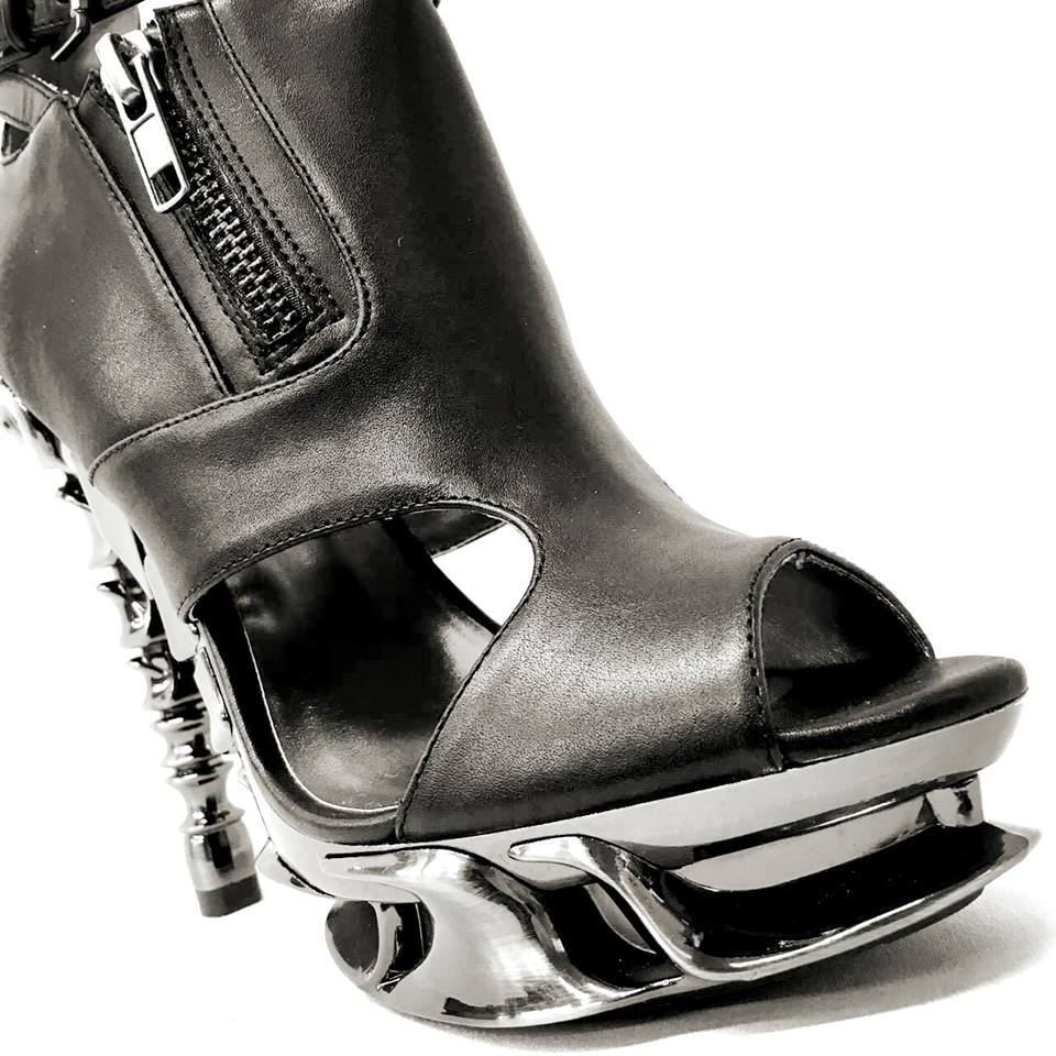 Hades DRACO Black 5" High Spinal Heel Ankle Strap Peep Toe 6-11