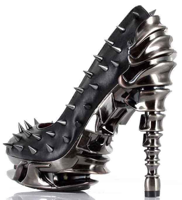 Hades TALON Black Spiked Stud 5" High Spinal Chrome Heels Peep Toe 6-11