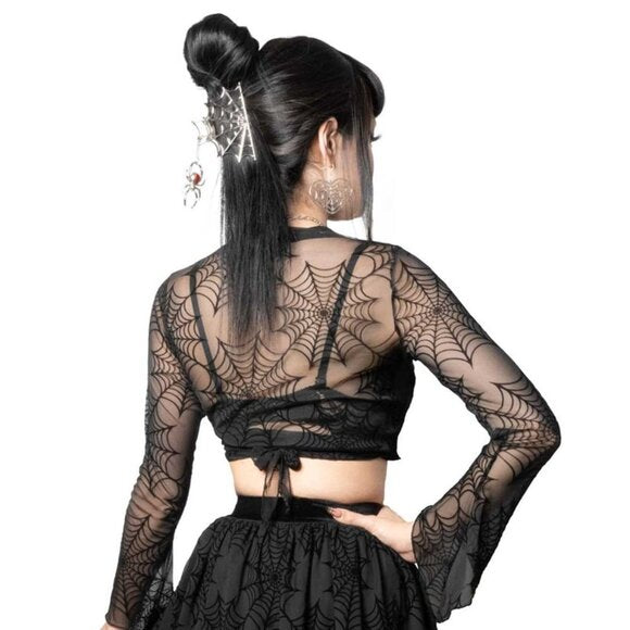 Kreepsville 666 Spiderweb Mesh LS Tie Top