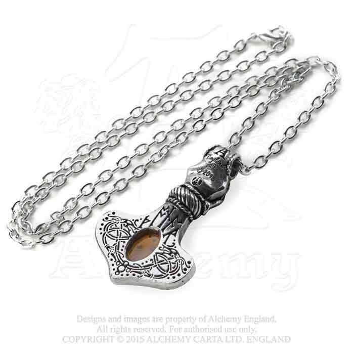 Alchemy Gothic Amber Dragon Thorhammer Pendant P728