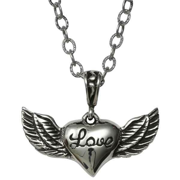 Femme Metale Lovely Wings Heart Fine Sterling Silver 1.5" Pendant
