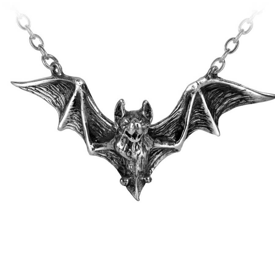 Alchemy Gothic Om Strygia Pendant Flying Vampire Bat Fine Pewter Necklace P597