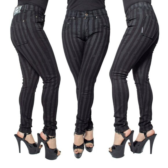 Kreepsville 666 Women's Gray & Black Stripe Jeans