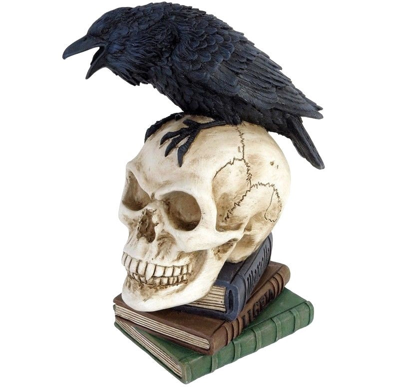 Alchemy Gothic Poe's Raven Skull Nevermore Statue V17