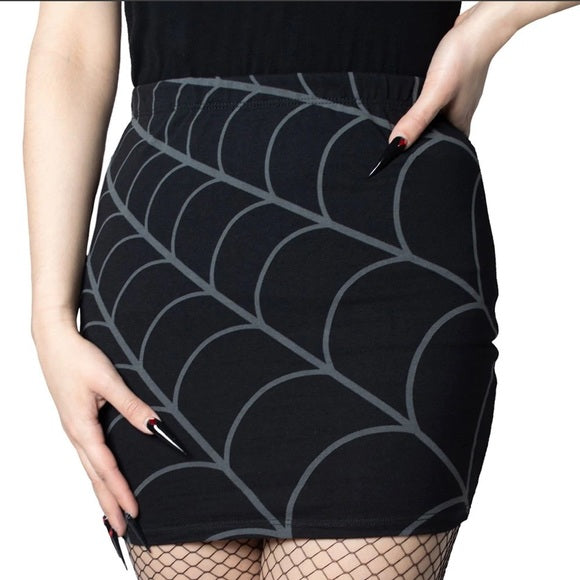 Kreepsville 666 Black Gray Spiderweb Mini Pencil Skirt