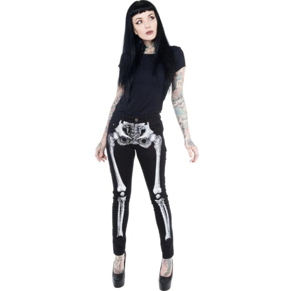 Kreepsville 666 Black Skinny Stretch Jeans Skeleton Bones