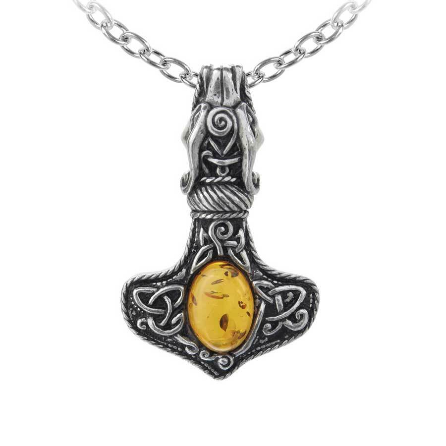 Alchemy Gothic Amber Dragon Thorhammer Pendant P728