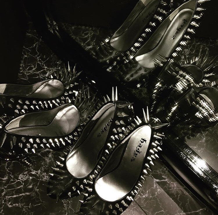 Hades ZETTA Spiked Black Pumps Spikes High Molded Heels 6-11