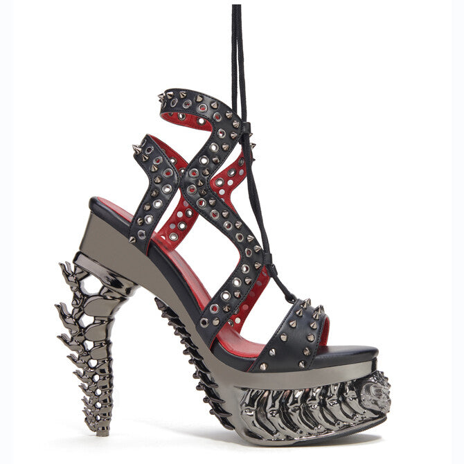 Hades KALIYA Black Strappy Sandal Stud 5" Dragon Heel Bone 6-12