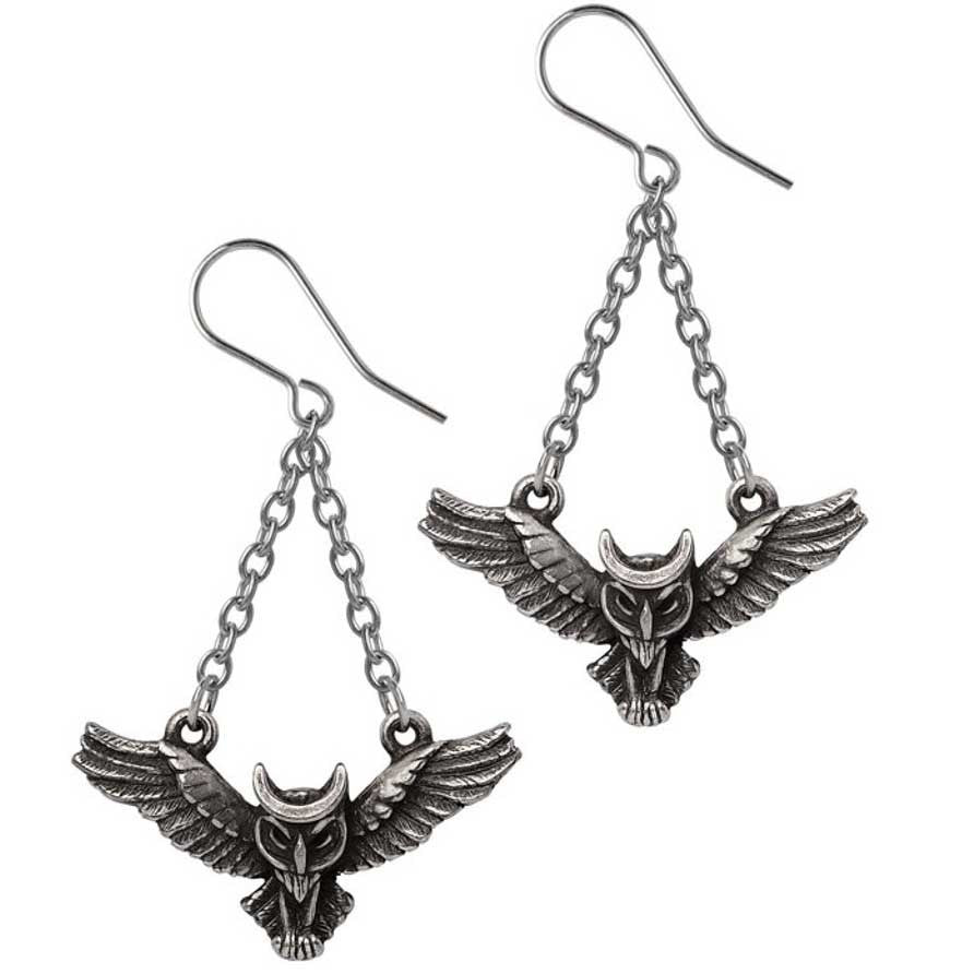 Alchemy Gothic Noctis Athena Owl Earrings Goddess of Wisdom E494