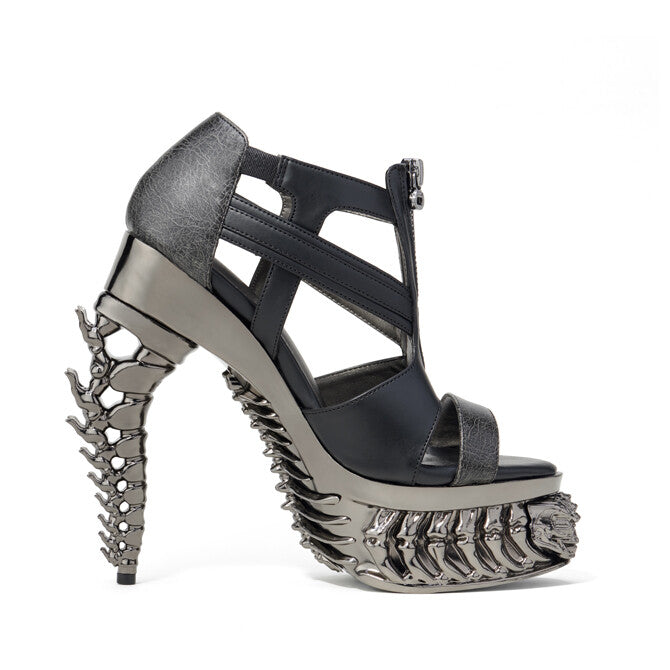 Hades CORRA Black Strappy Sandal 5" Dragon Tail Metallic Heel 6-12