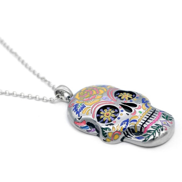 Controse Floral Sugar Skull Day of the Dead Necklace
