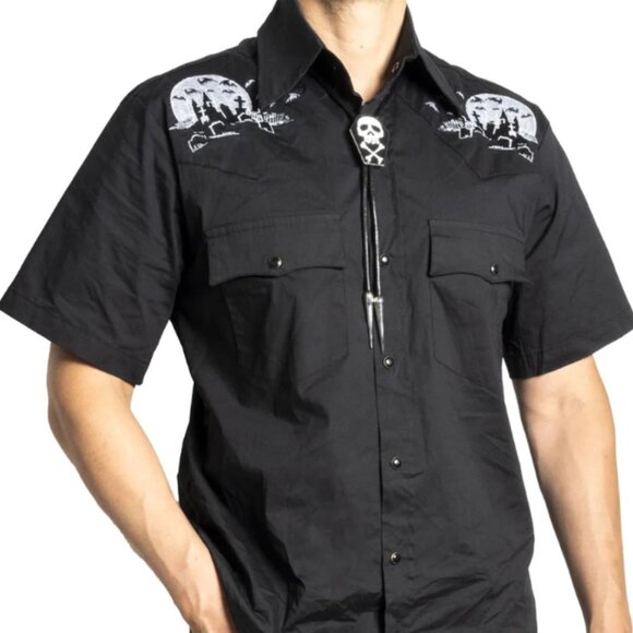 Kreepsville 666 Nighttime Cemetary Black Western Shirt