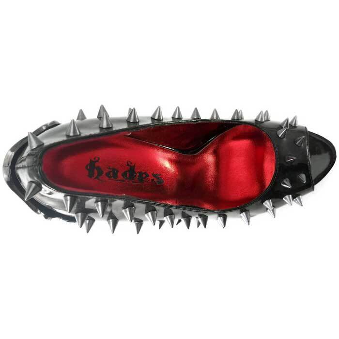 Hades TALON Black Spiked Stud 5" High Spinal Chrome Heels Peep Toe 6-11